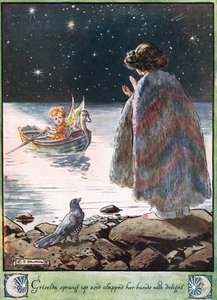 グリセルダは跳ね上がり、喜びをもって彼女の手をたたきました。 作： Charles Edmund Brock